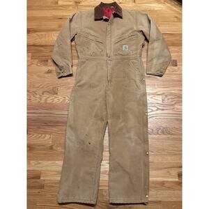 Vintage Carhartt Coveralls Red Quilted Insulated No Size Tag - 44” Chest